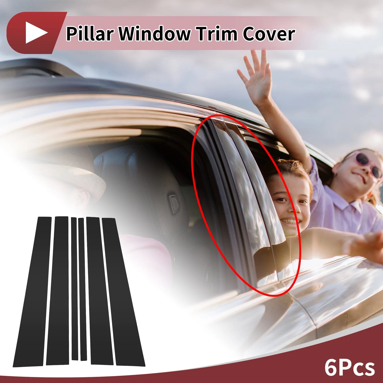 Set of 6 Car Door Pillar Window Trim for Ford Expedition (1997–2016) Black