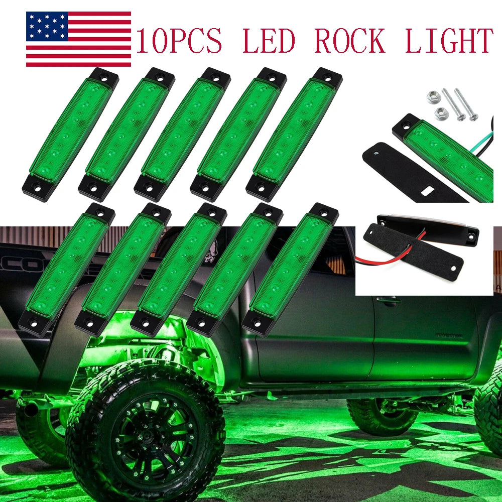 10 Pods Green LED Rock Lights for Jeep (Offroad Truck UTV ATV)