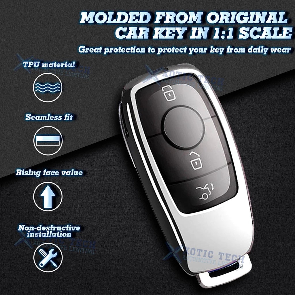 Soft TPU Smart Key Fob Cover with Button for Mercedes-Benz A B (2014-2019)