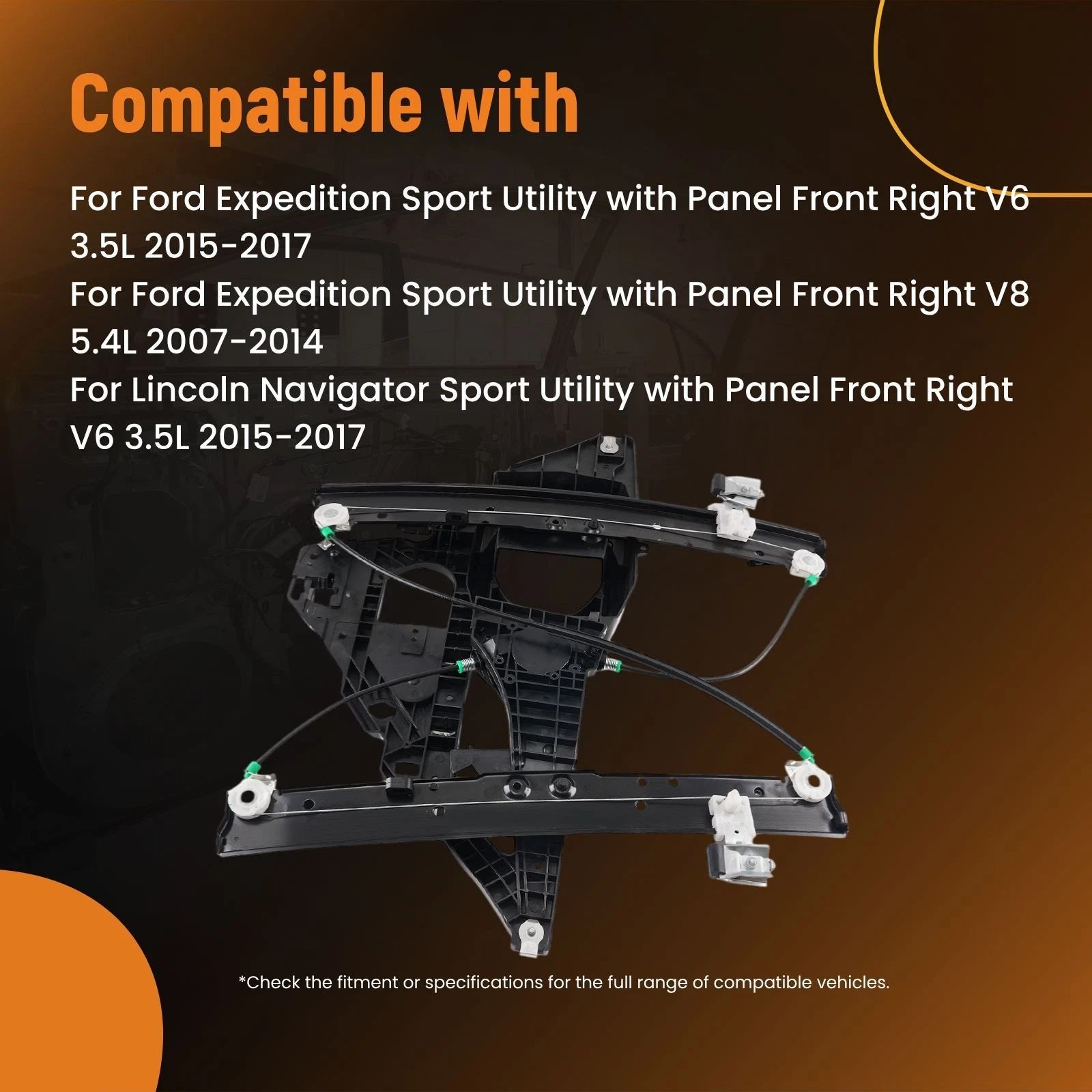 Front Right Window Regulator w/o Motor for Ford Expedition Lincoln Navigator (1997–2002)
