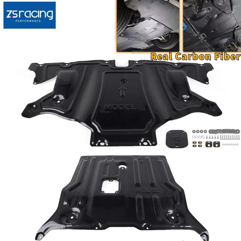Carbon Fiber Skid Plate & Engine Guard for Tesla Model 3/Y (2017–2024)