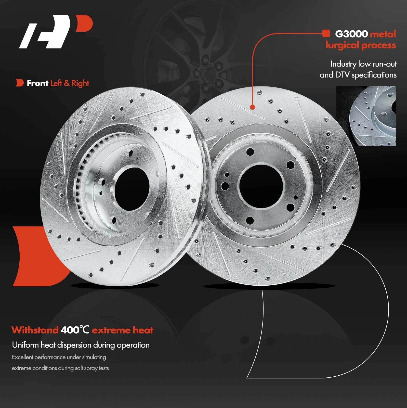 Set of 4 Drilled Brake Rotors & Ceramic Pads for Hyundai Santa Fe