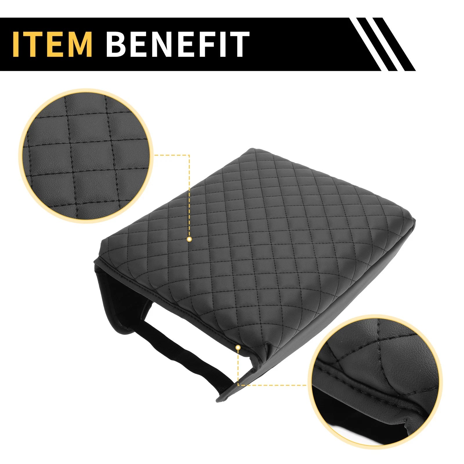 Console Lid Armrest Cover for Ford (Microfiber Leather, Black)