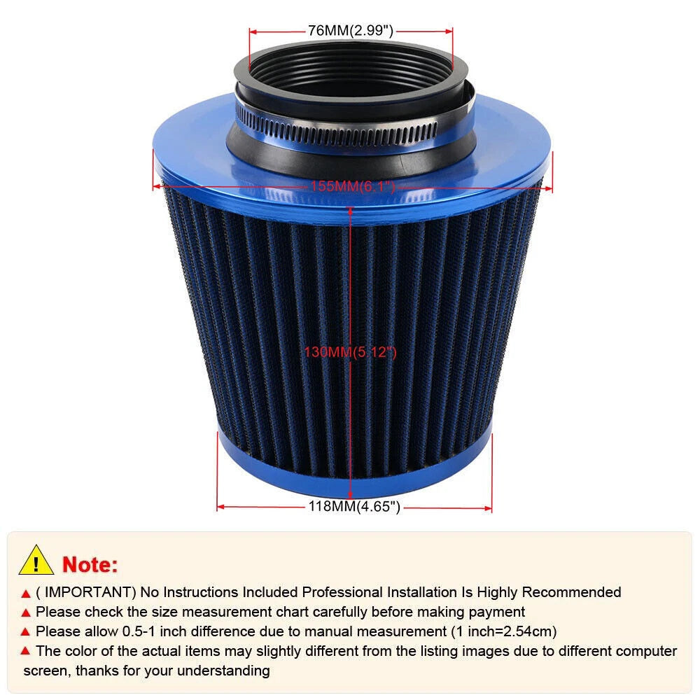 3" Cold Air Intake Cone Filter for Car Truck