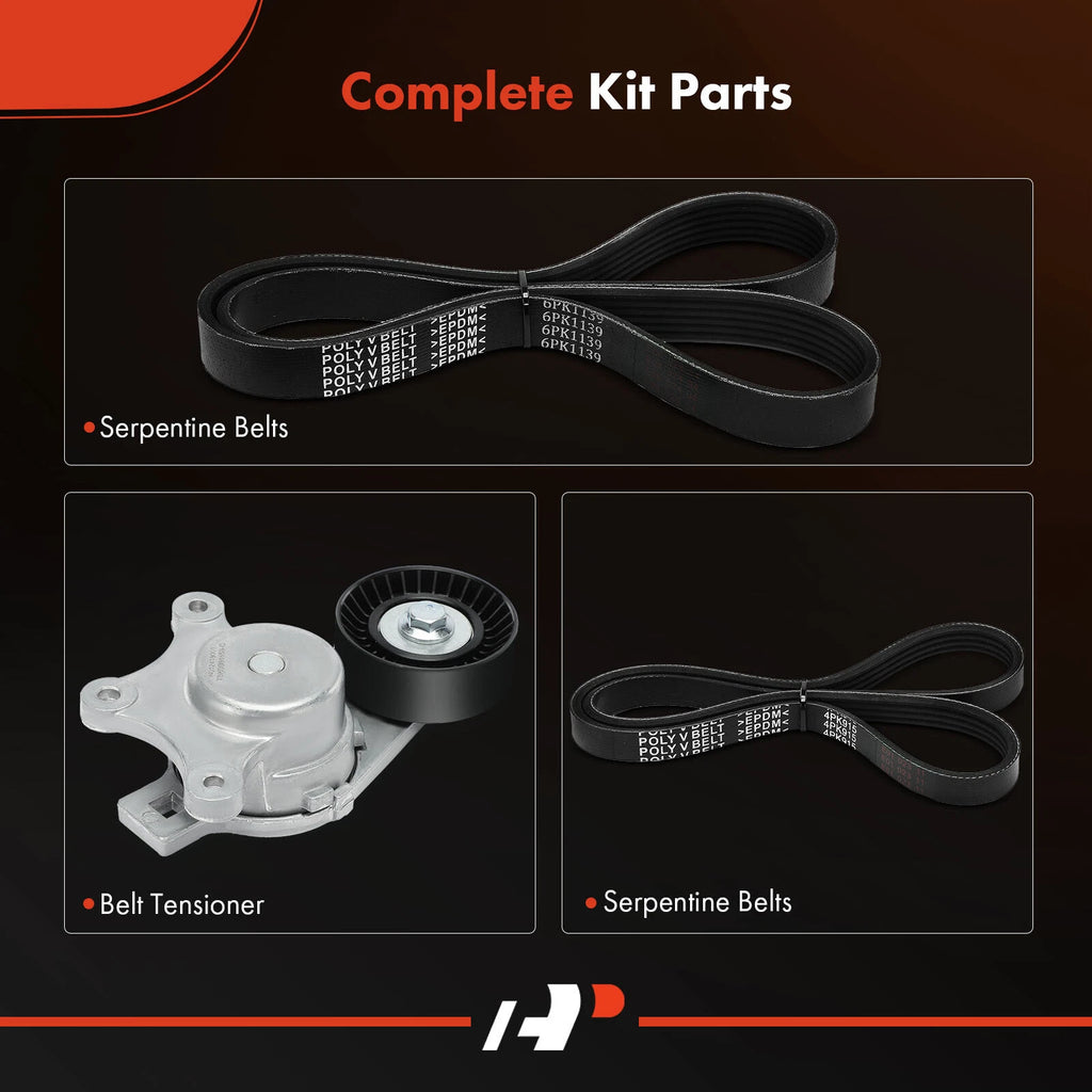 3X Serpentine Belt Drive Component Kit for Ford Edge, Lincoln MKX (2011–2014)