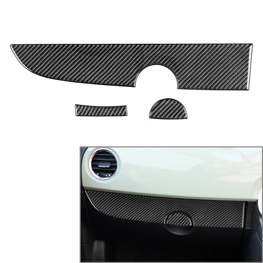 3 x Co-pilot Dashboard Panel Covers Carbon Fiber for Fiat 500 (2012-2015)