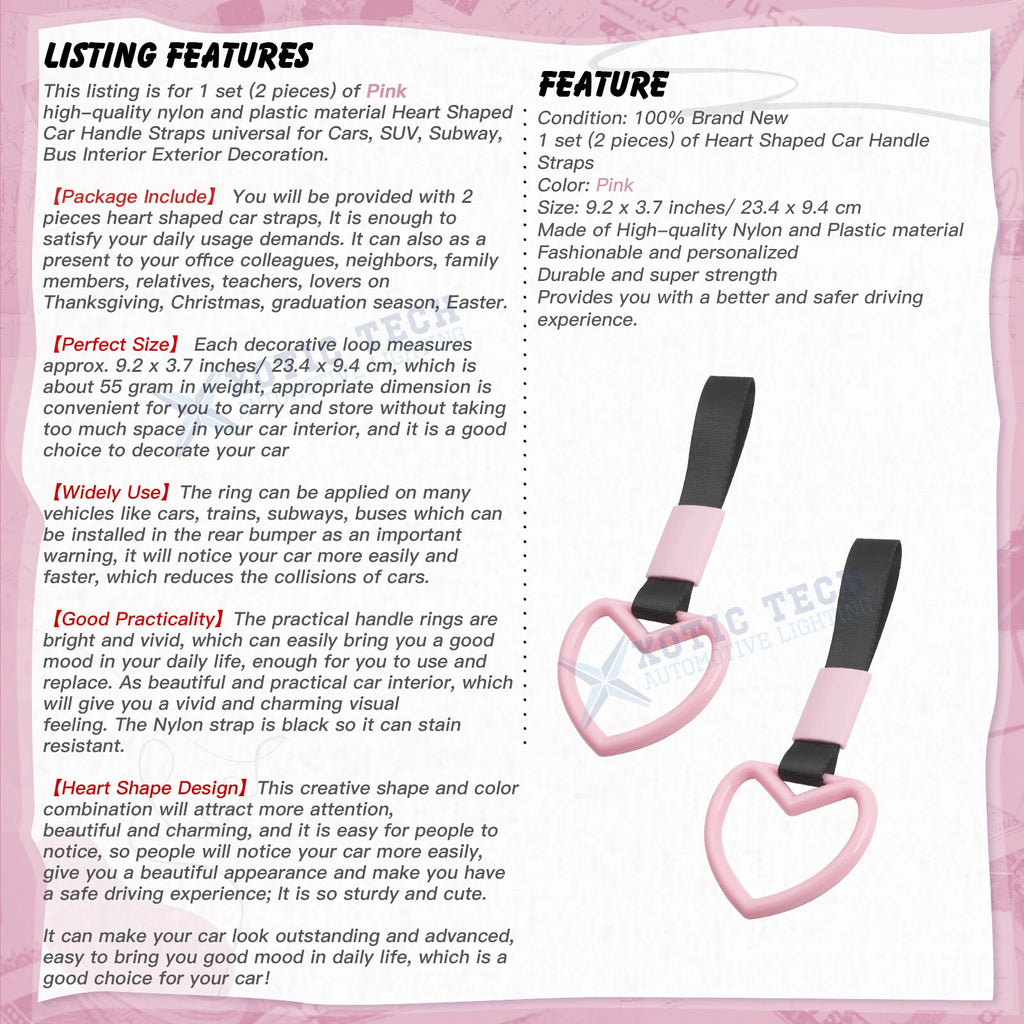 Pink Heart Hand Ring Straps Loop Circle Decoration for Car (2-Pack)