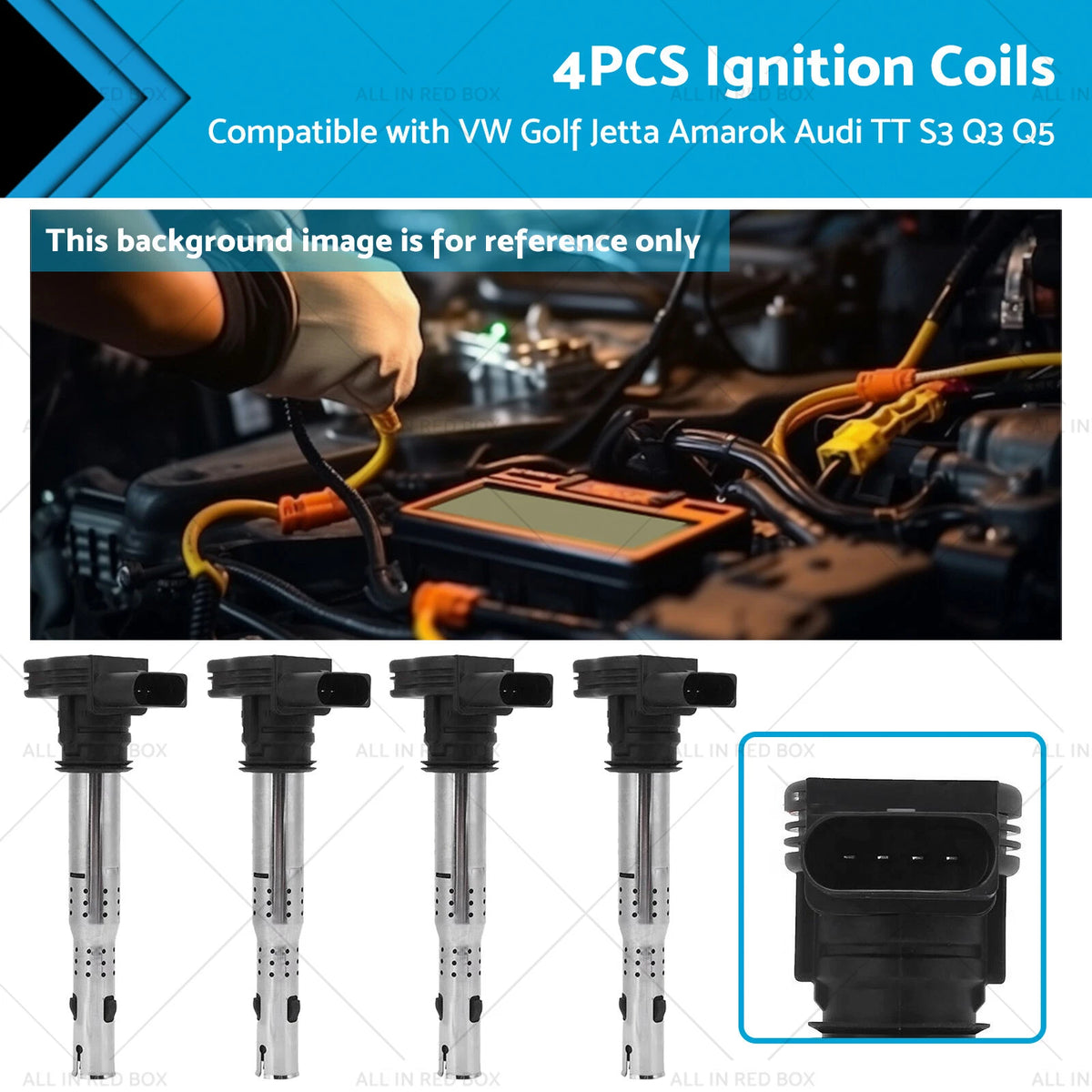 Set of 4 Ignition Coils for VW Golf Jetta Amarok Audi Q3 Q5 TT S3 (1.8L 2.0L)