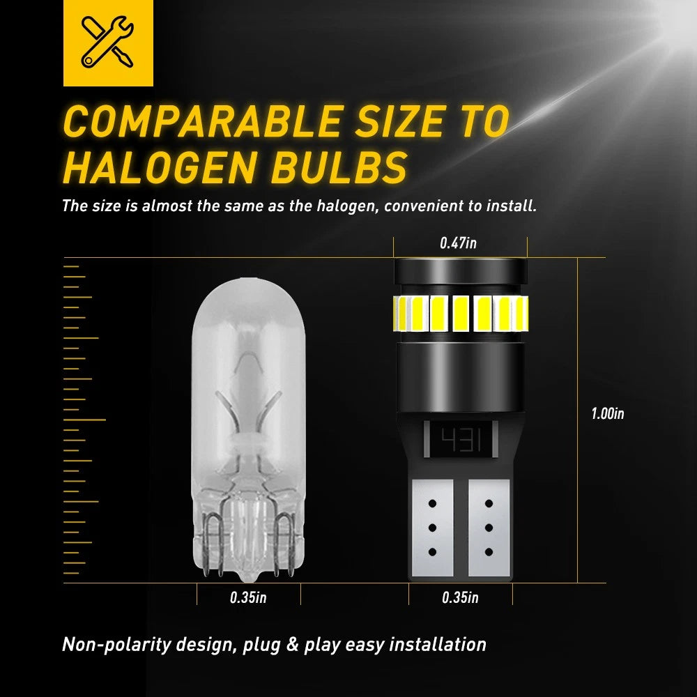 Set of 4 W5W T10 168 White LED Interior Dome Lights for Various Models