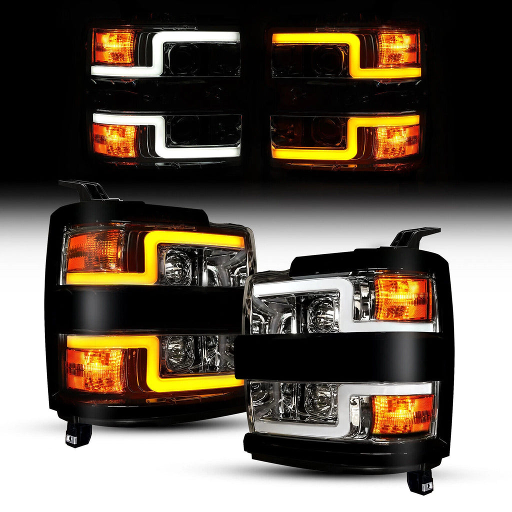 LED Projector Chrome Black Headlights for Chevy Silverado 2500HD 3500HD (2015–2019)