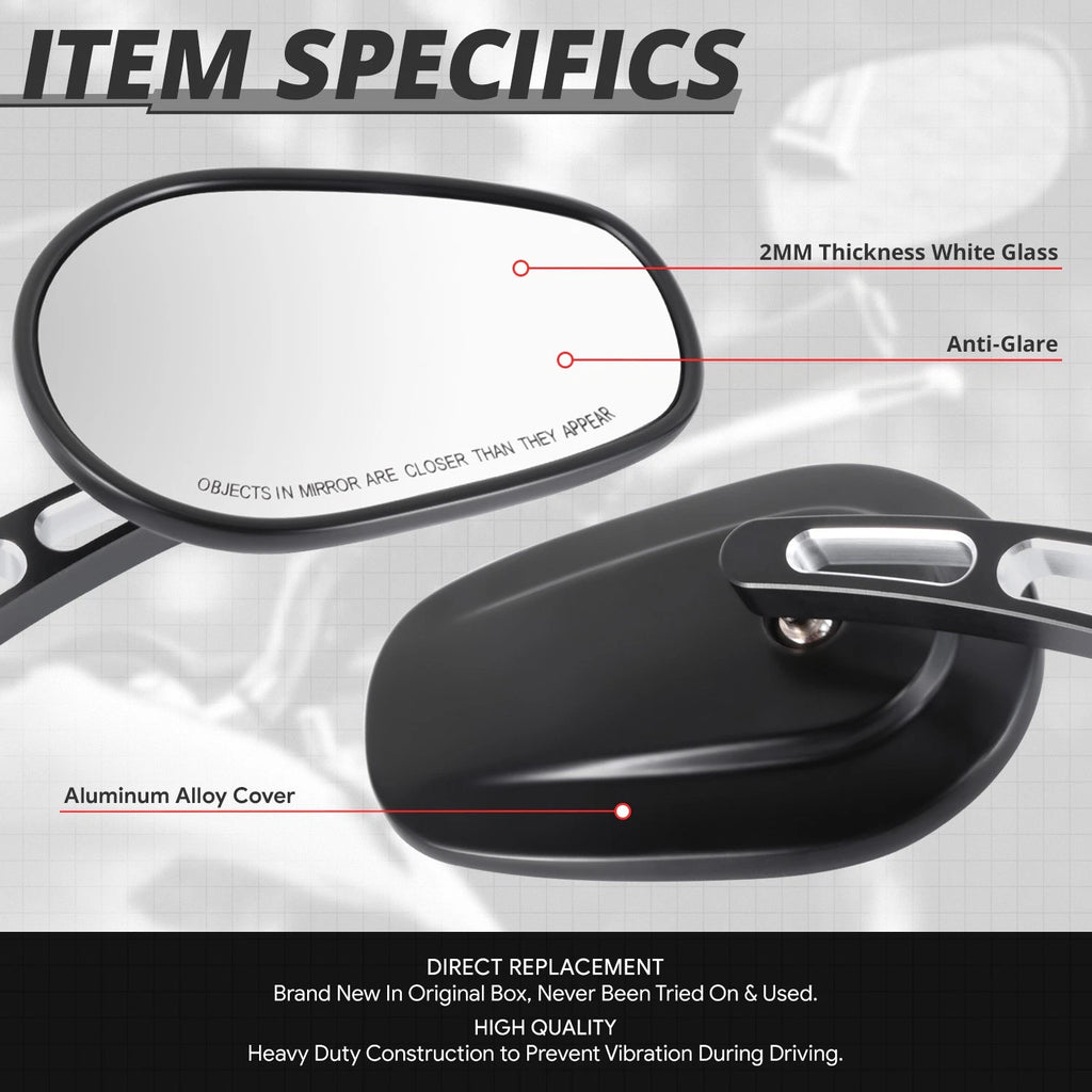 Oval Convex Side View Mirrors for Universal Naked Bike Cruiser (Fit)