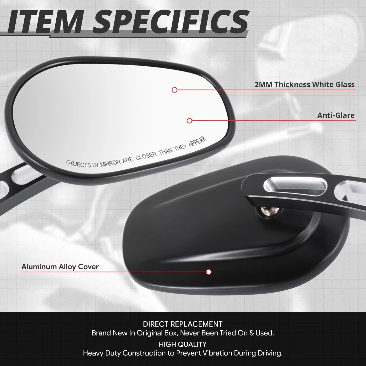 Oval Convex Side View Mirrors for Universal Naked Bike Cruiser (Fit)