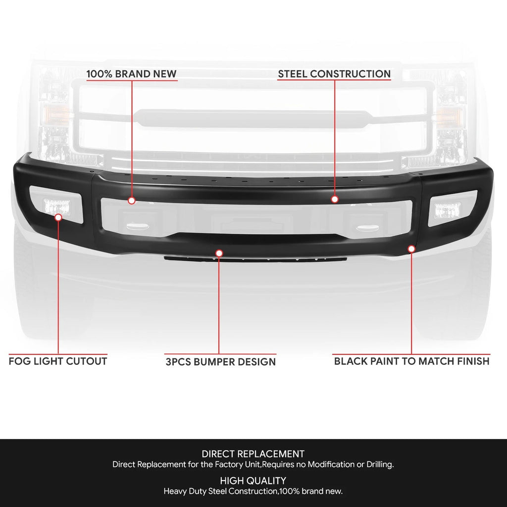 Front Bumper for Ford F250 F350 Super Duty (2017–2019) OE W/Foglight Holes Black