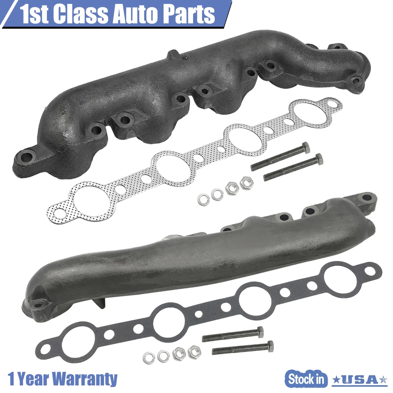 2PC Exhaust Manifold for Ford F250 F350 E350 Super Duty (1998–2003)