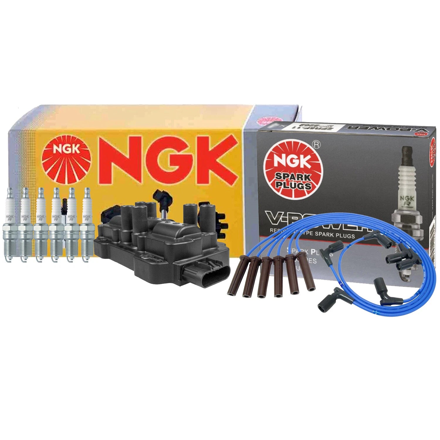 NGK DIS Ignition Coil Wires & 4 V-Power Spark Plugs for Buick Chevy Saturn