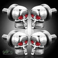 Set of 4 Skull Head License Plate Screws with Red Eyes Chrome