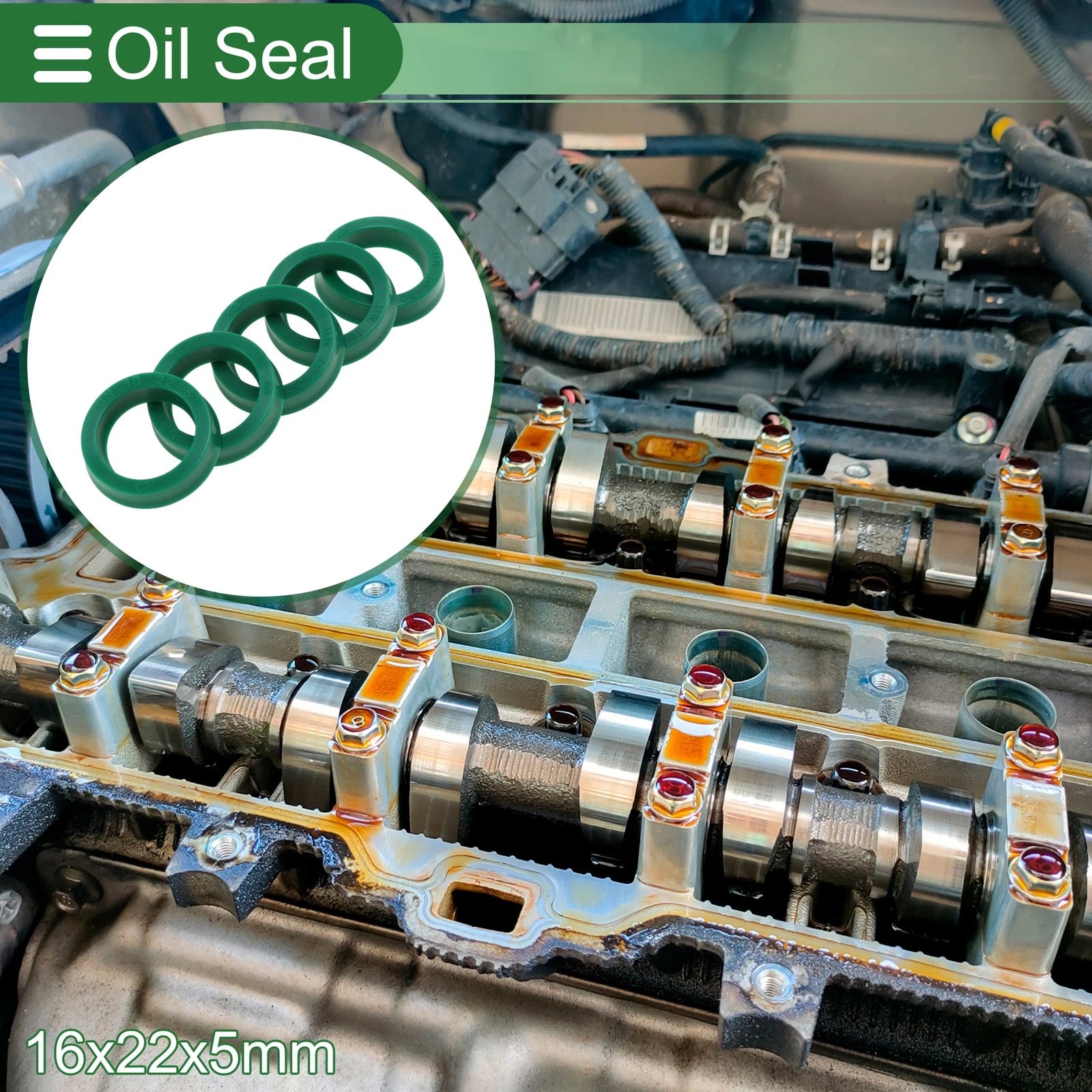 Set of 5 Oil Seal Rotary Shaft Seal 16x22x5mm High Pressure Green