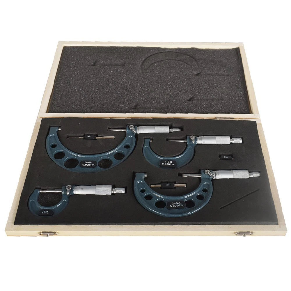 Set of 2 Outside Micrometers for Machinists (0-4"/0.0001")