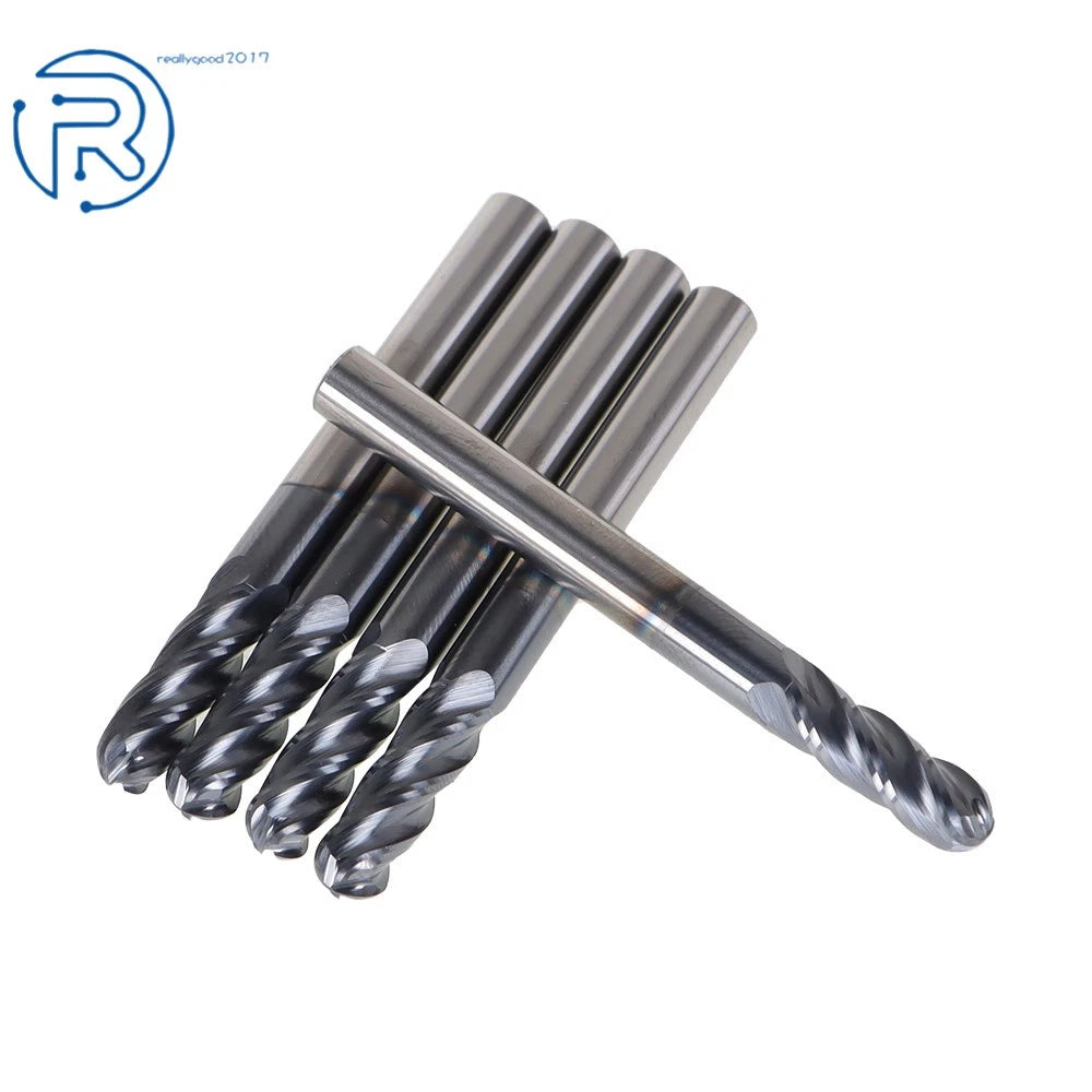 5 Pack Carbide End Mill 1/4" 4 Flute Ball Nose (LOC 3/4", Overall 2-1/2")