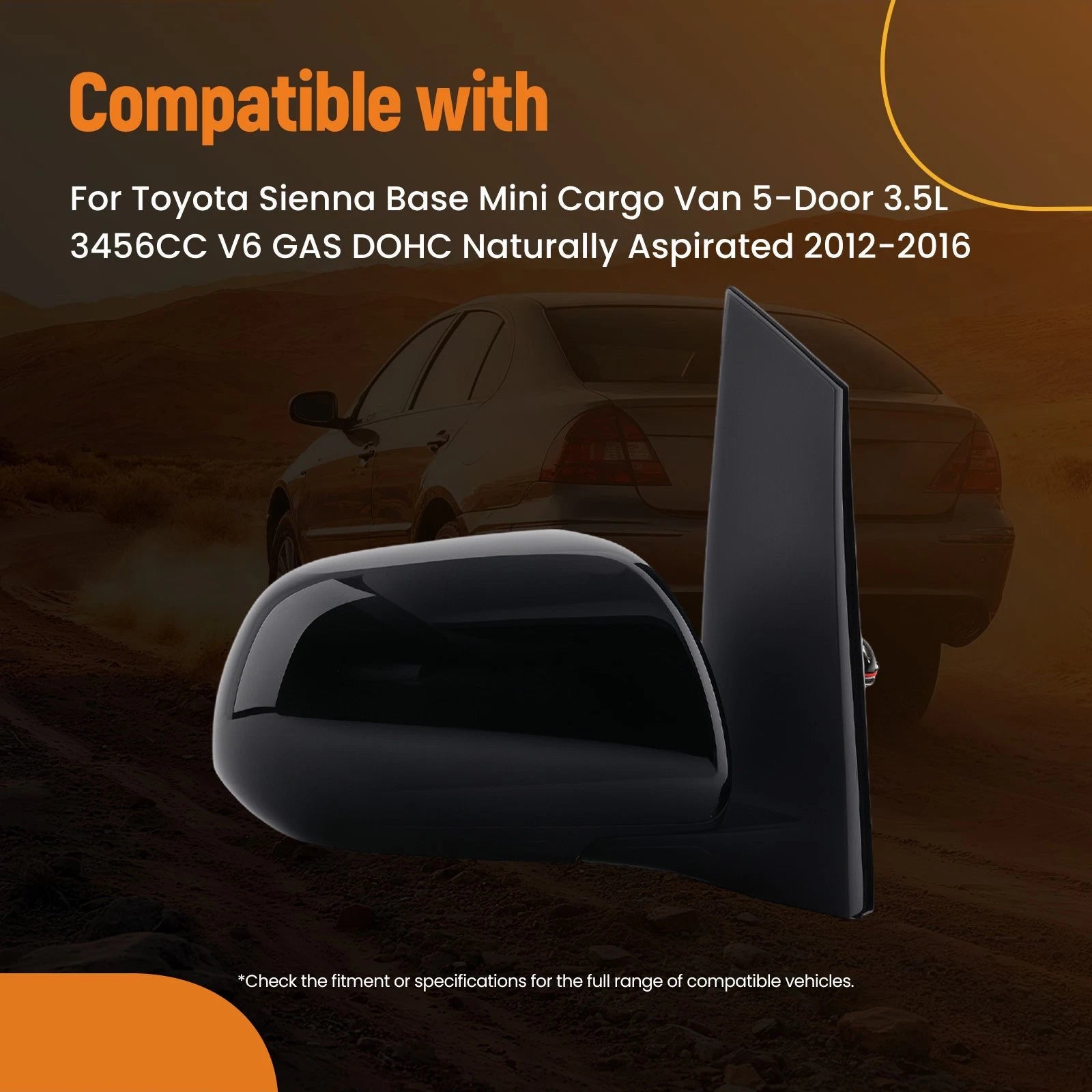 Heated Power Right Mirror for Toyota Sienna (2011–2017) 8791008092C0 Black ABS