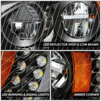 Full LED Black Housing Amber Corner Headlight for Freightliner M2 106 112 (2003–2018)