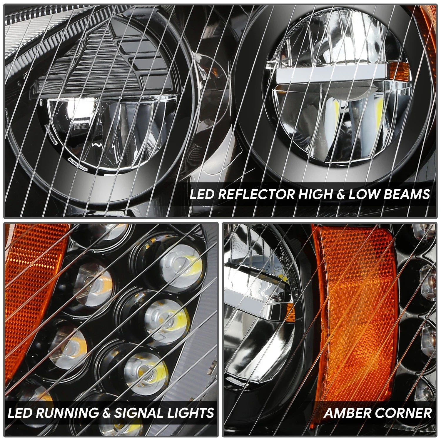 Full LED Black Housing Amber Corner Headlight for Freightliner M2 106 112 (2003–2018)