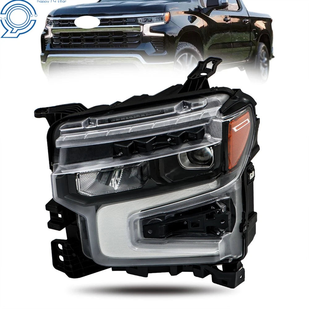Driver Side Headlight for Chevy Silverado 1500 (2022–2024) Black LED DRL