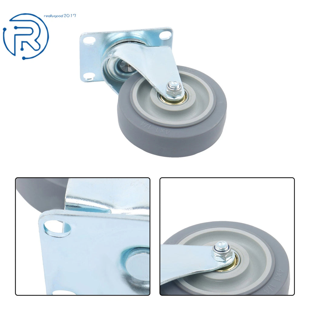 Set of 4 Heavy Duty 4-Inch Casters with Side Brakes