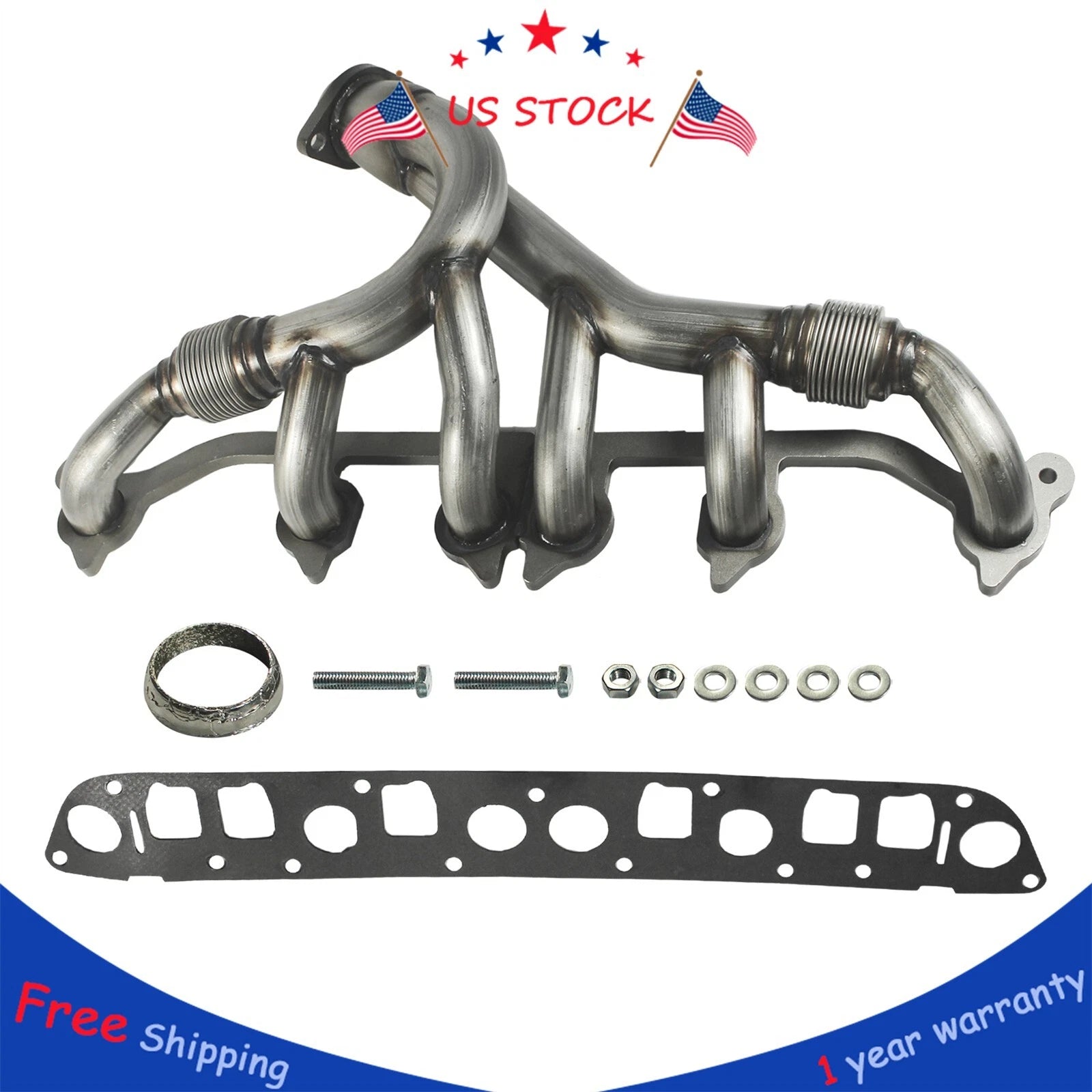 Stainless Steel Exhaust Manifold with Gasket Kit for Jeep Grand Cherokee Wrangler (1993–2006)