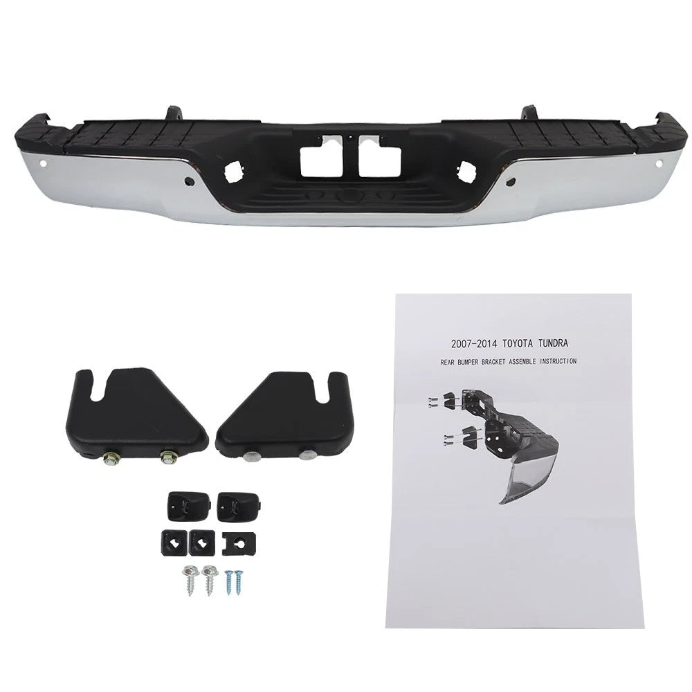 Chrome Rear Step Bumper Assembly for Toyota Tundra (2007–2013) with Sensor Holes