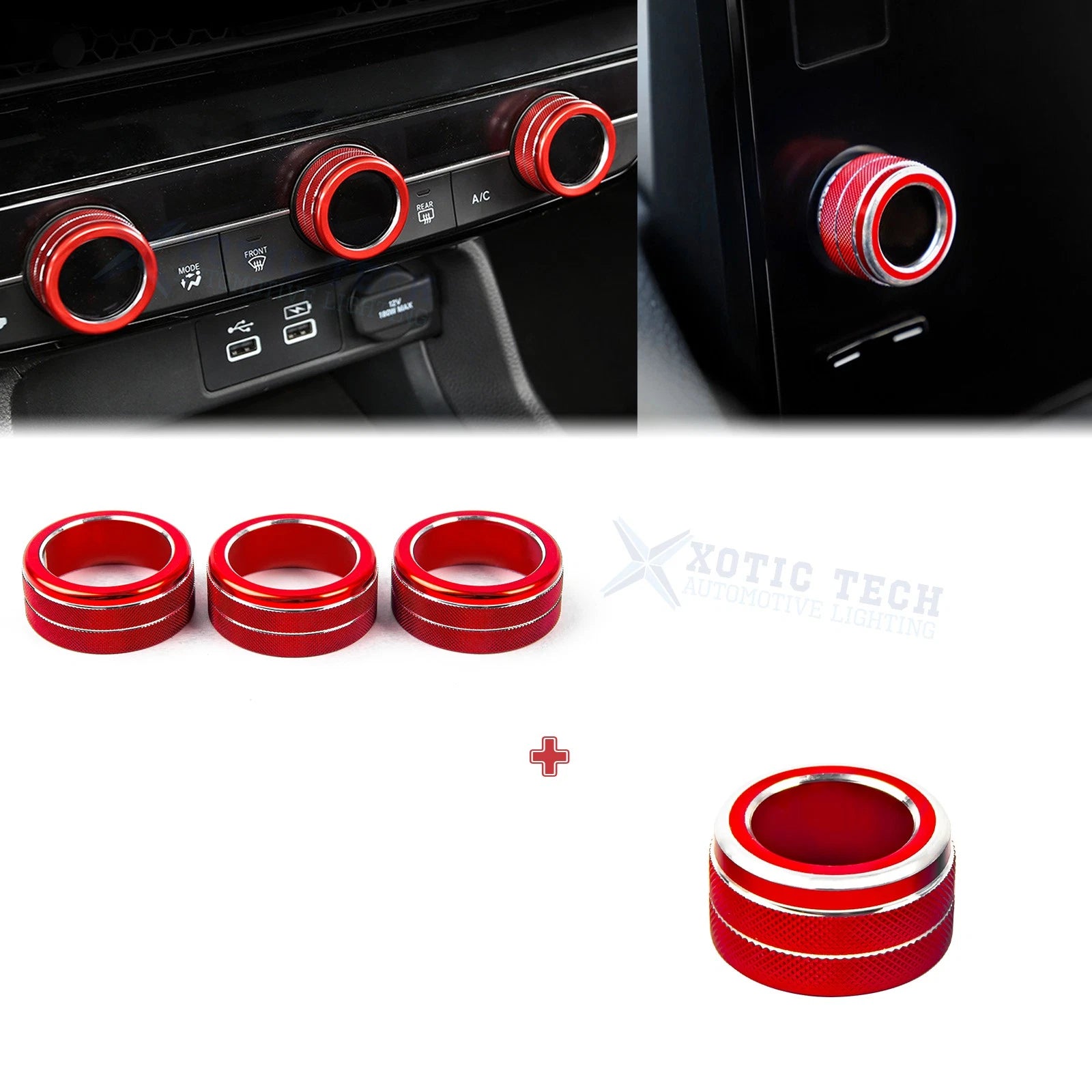 Red AC Knob Control Navigation Switch Ring Cover for Honda Civic CR-V (2023–2024)