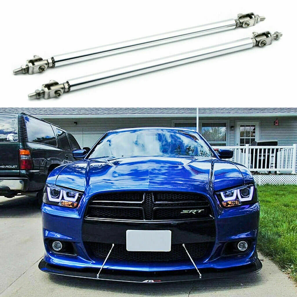 2x 8"-11" Silver Bumper Lip Splitter Strut Rod Tie Support Bars for Dodge (2016–2024)