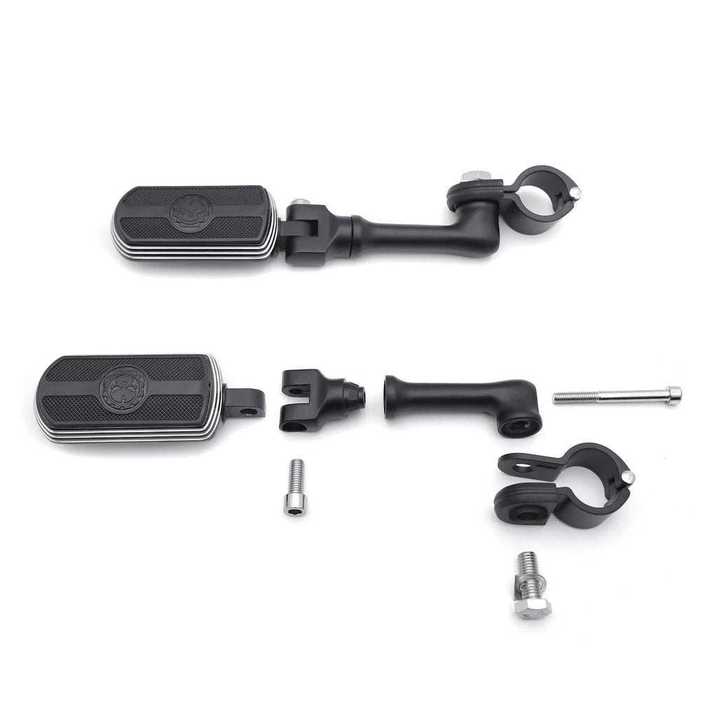 1 1/4" Black Gear Skull FootPeg & 4.5" Clamp for Harley Sportster Touring Dyna
