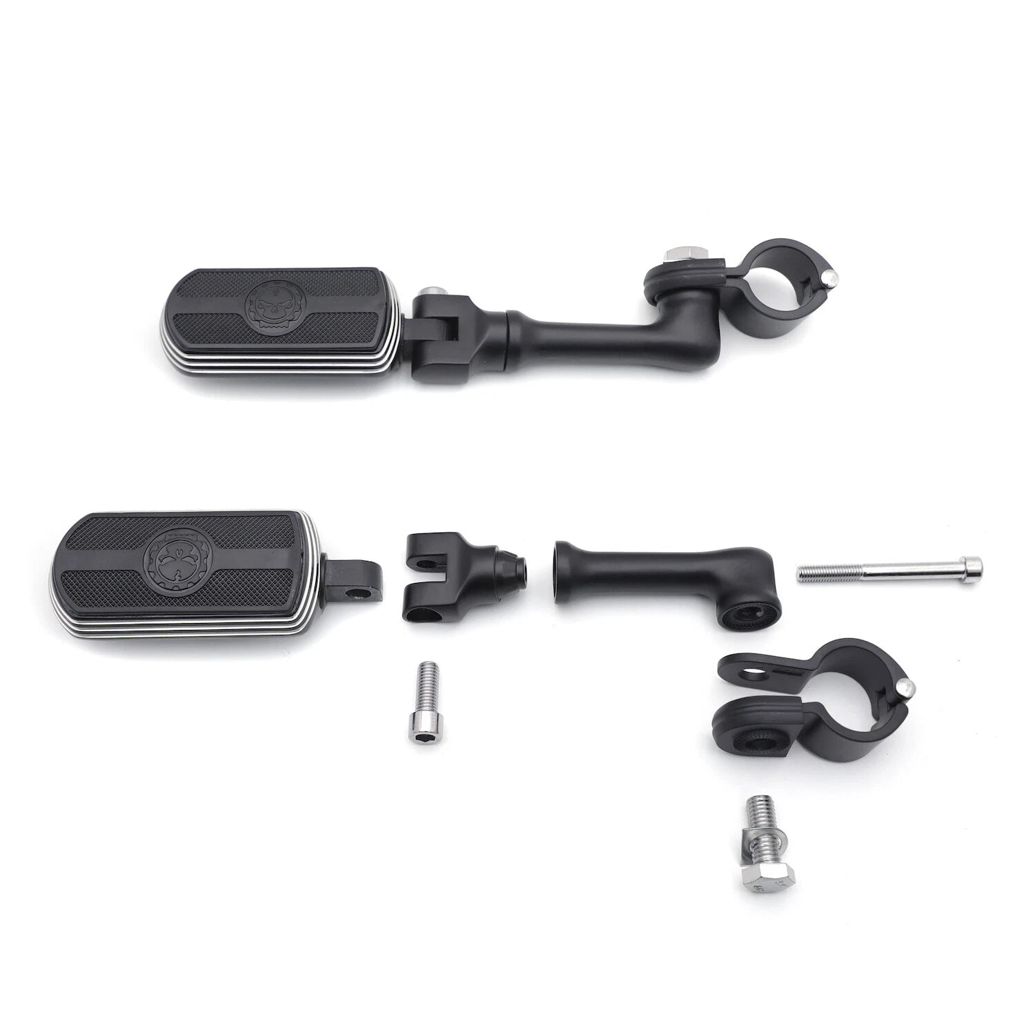 1 1/4" Black Gear Skull FootPeg & 4.5" Clamp for Harley Sportster Touring Dyna