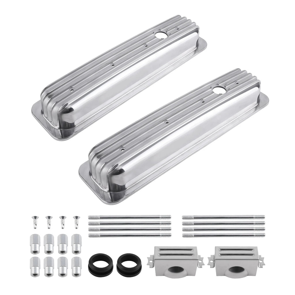 Tall Finned Aluminum Valve Covers for Chevy SBC 350 Center Bolt (1987–1997)