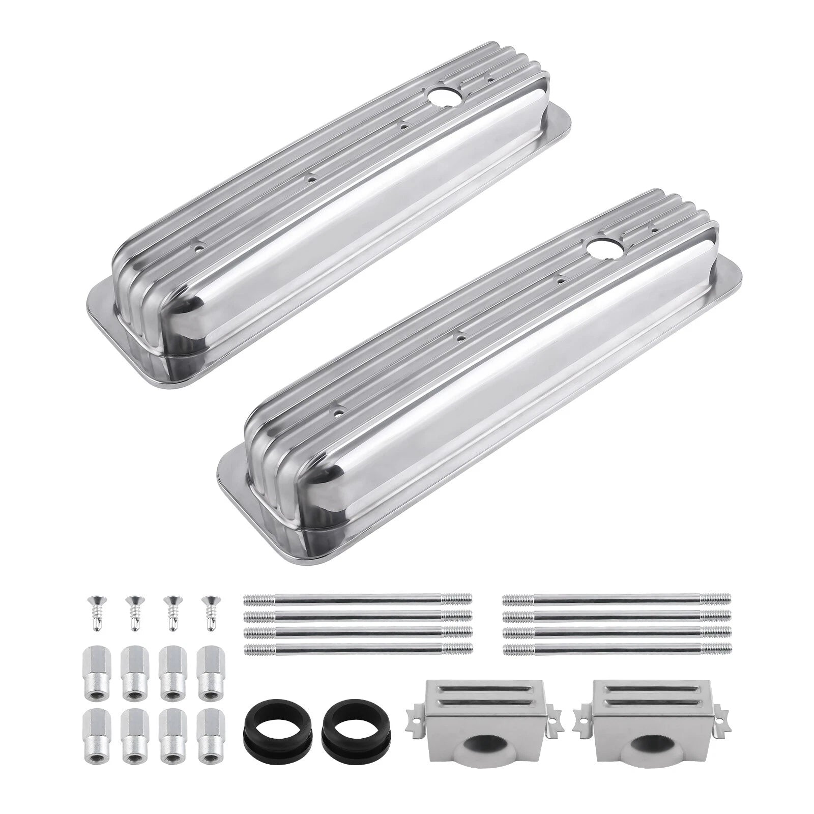 Tall Finned Aluminum Valve Covers for Chevy SBC 350 Center Bolt (1987–1997)