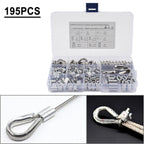 195Pcs M2/3/4/5 Thimble & 6-Size Aluminum Crimping Loop Sleeves