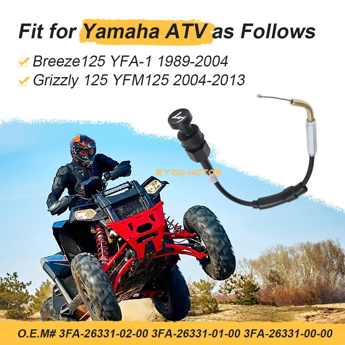 Starter Choke Cable for Yamaha Grizzly 125 YFM125G (2004–2013) 3FA-26331-01-00