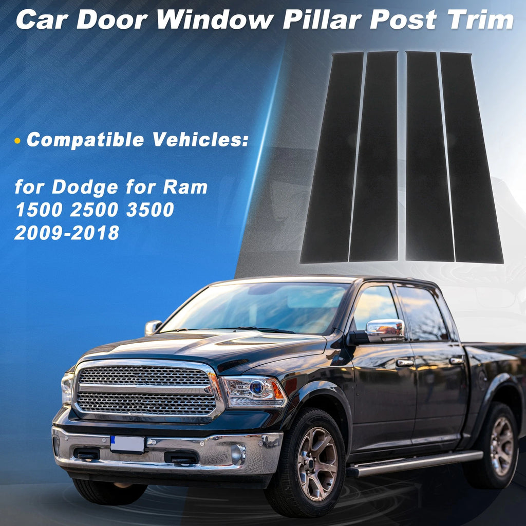 Set of 4 B Pillar Post Trim Panel Covers for Dodge Ram 1500 2500 3500 (2009–2018)