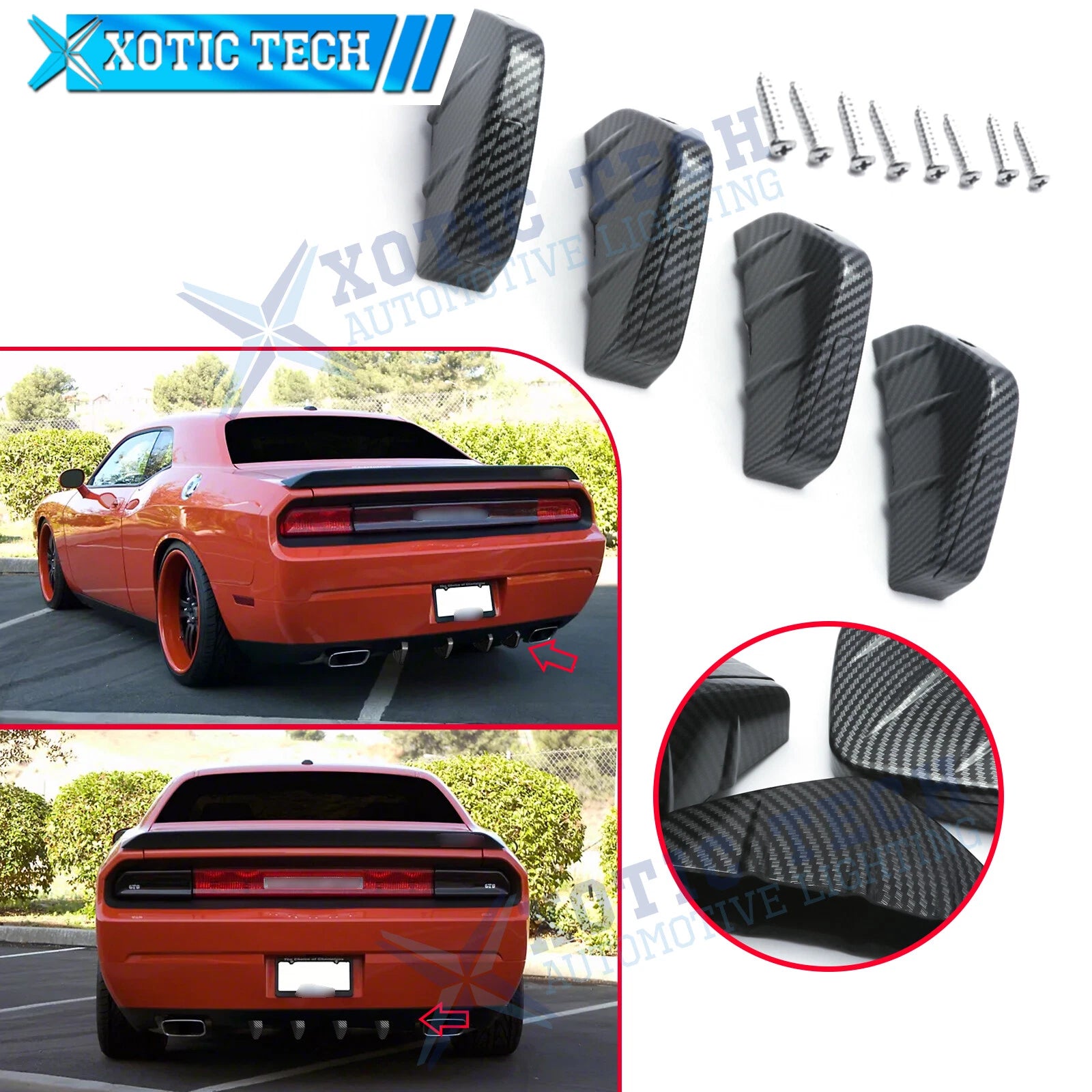 Carbon Fiber Style Rear Bumper Splitter Diffuser for Dodge Challenger (2000–2021)