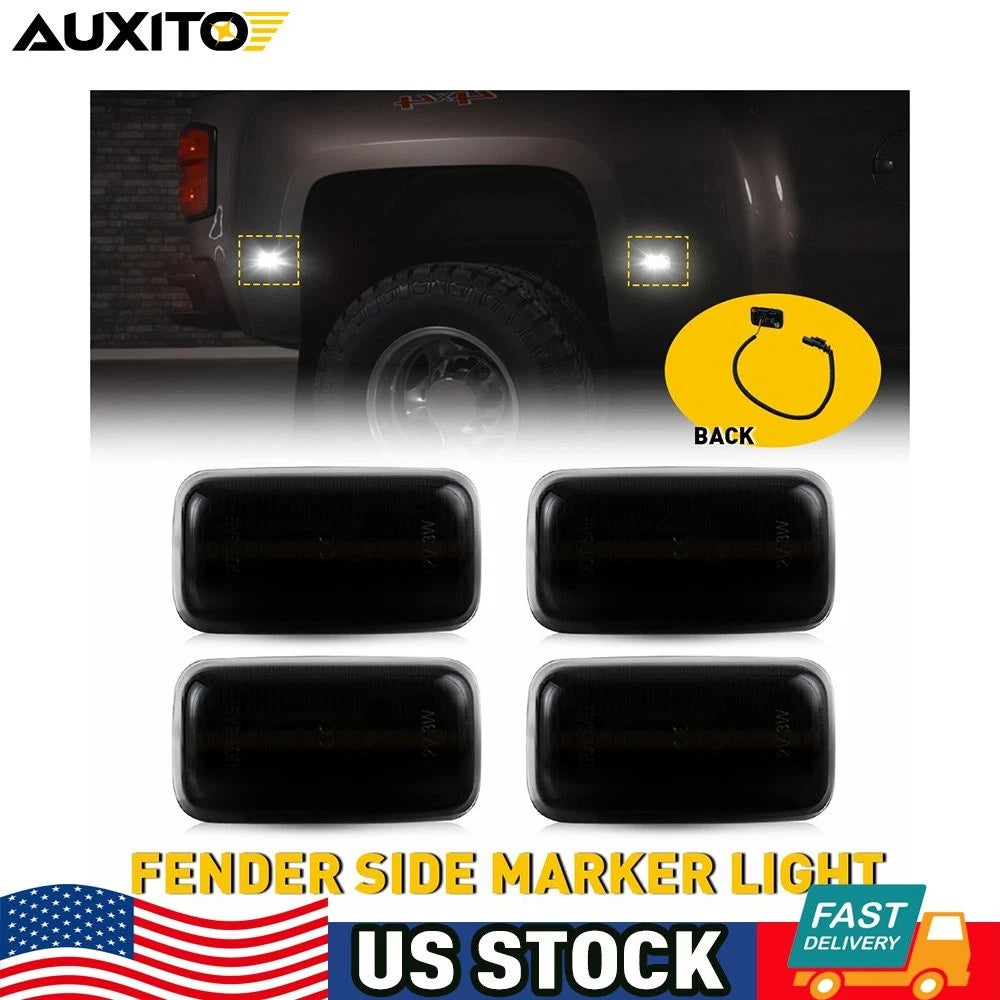 4X LED White Side Marker Lights for Chevy Silverado GMC Sierra (2015–2022)