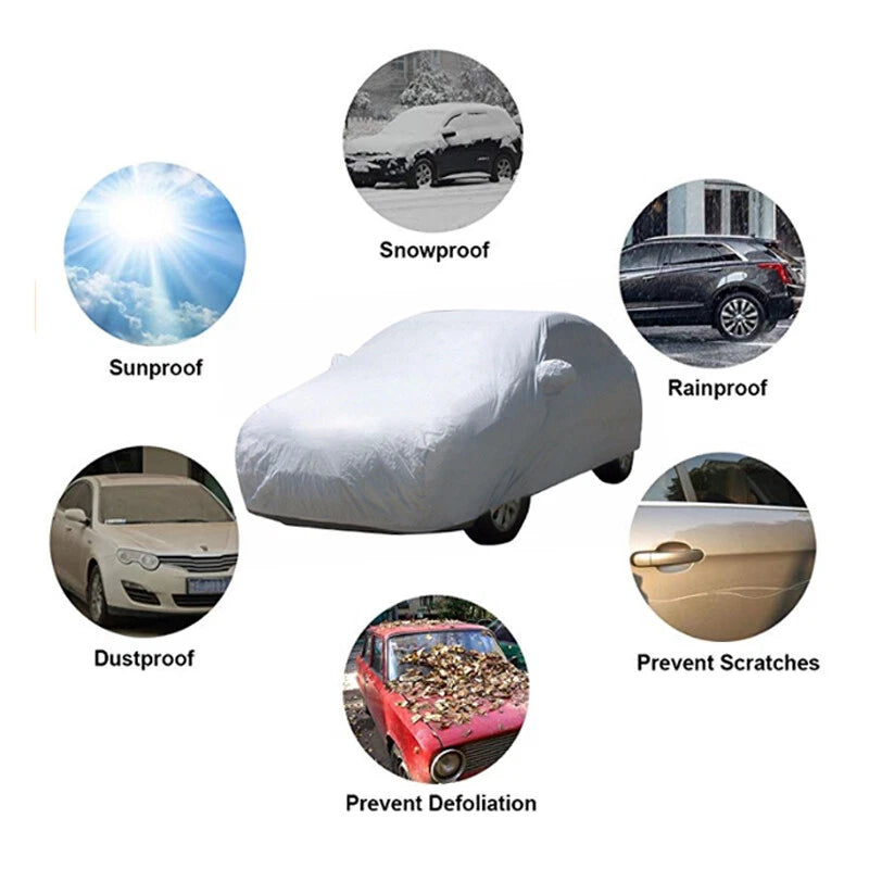 Universal Silver Car Cover Waterproof All Weather Protection 193" x 71" x 59"