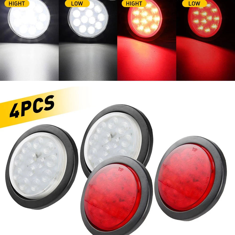 4X 4" LED Round Backup Reverse Stop Brake Light for Truck Trailer