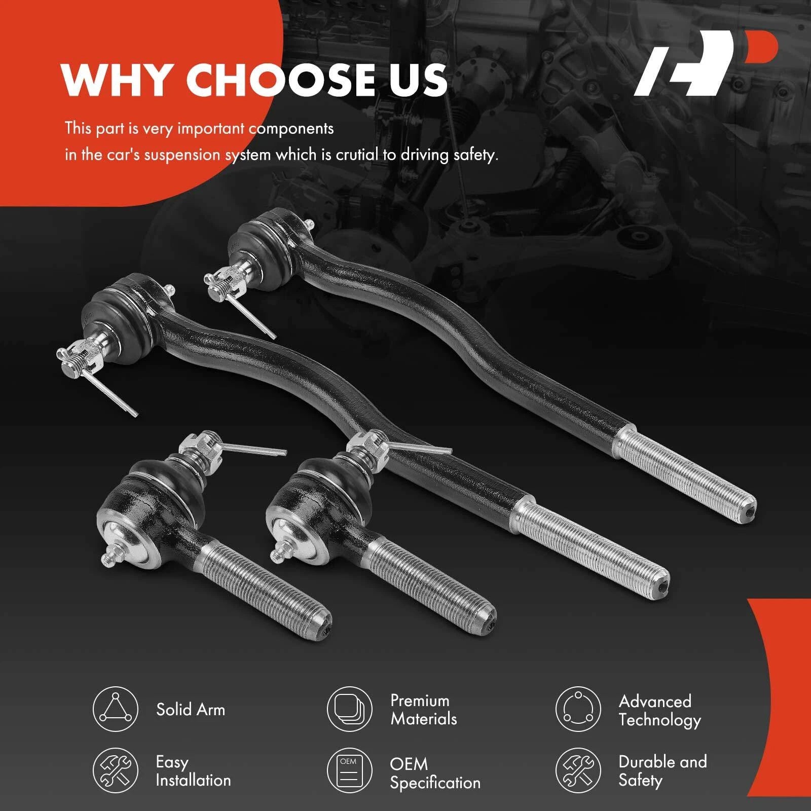 Set of 4 Front Inner Outer Tie Rods for Chevy Geo Tracker Suzuki Sidekick (1989–1998)