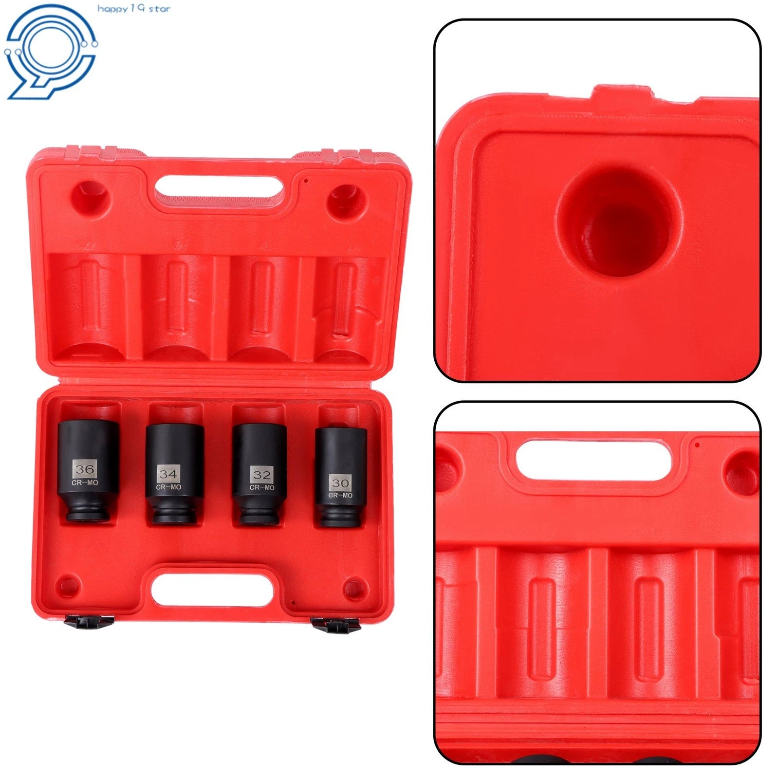 Set of 4 Spindle Axle Nut Sockets for Automotive (30mm, 32mm, 34mm, 36mm)