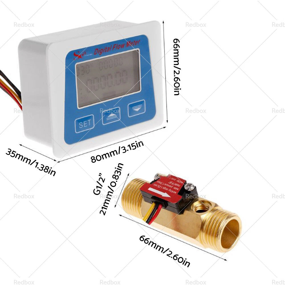 Digital LED Turbine Gauge Kerosene Fuel Water Flow Meter 1/2"