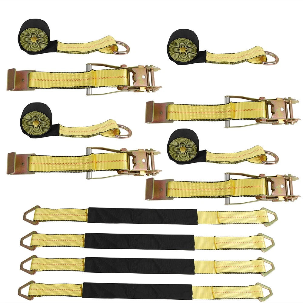 Set of 4 Heavy Duty Tie Down Straps for Trailers with Flat Hooks