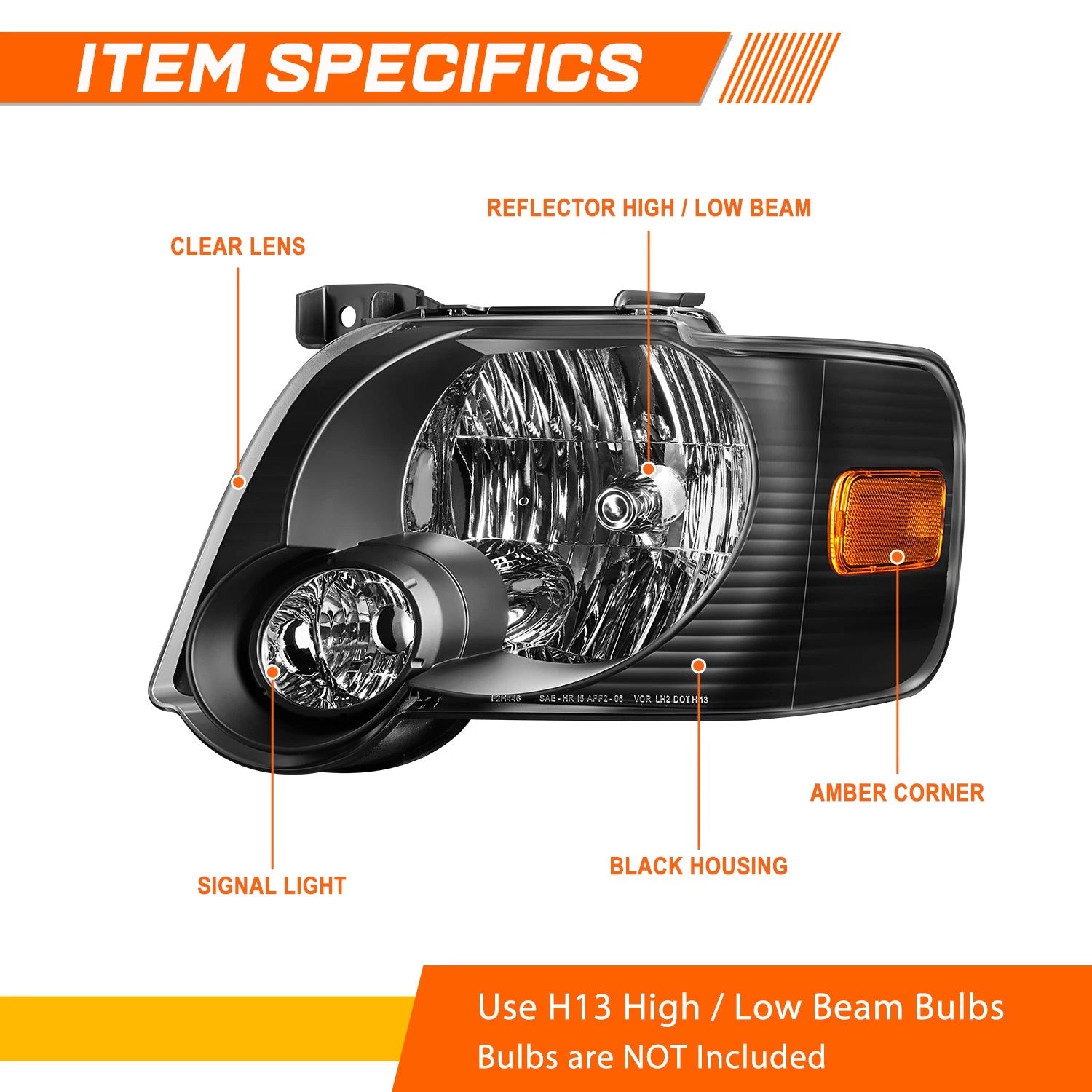 Right Side Headlight Lamp for Express Savana 1500-4500 (2003–2024)