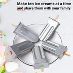 10 Pack Stainless Steel Popsicle Molds with Wooden Sticks and Bags
