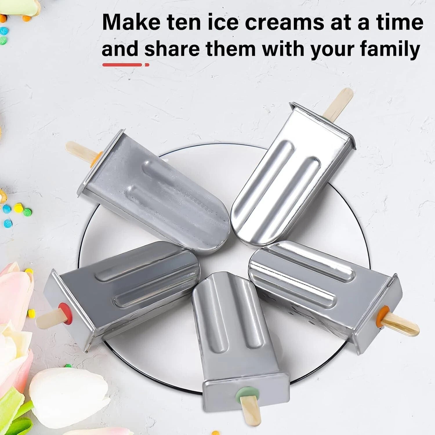 10 Pack Stainless Steel Popsicle Molds with Wooden Sticks and Bags